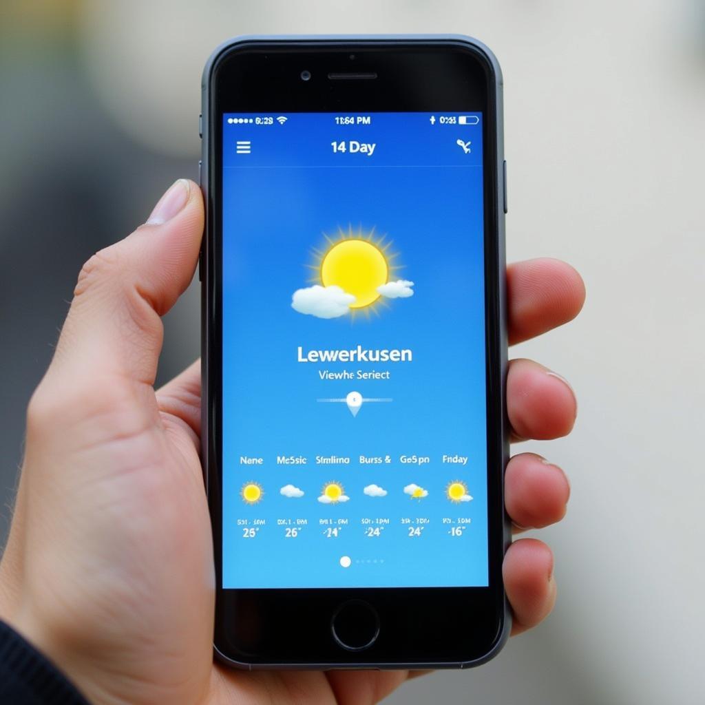 Smartphone mit Wetter-App für Leverkusen