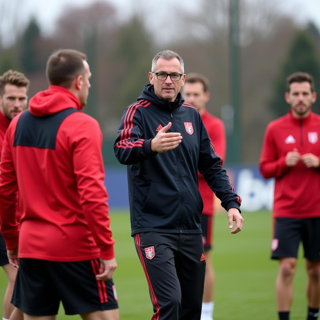 Der Trainer des 1&1 Leverkusen Opladen gibt Anweisungen während des Trainings.