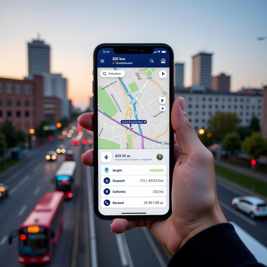 Smartphone mit geöffneter Fahrplan-App in Leverkusen