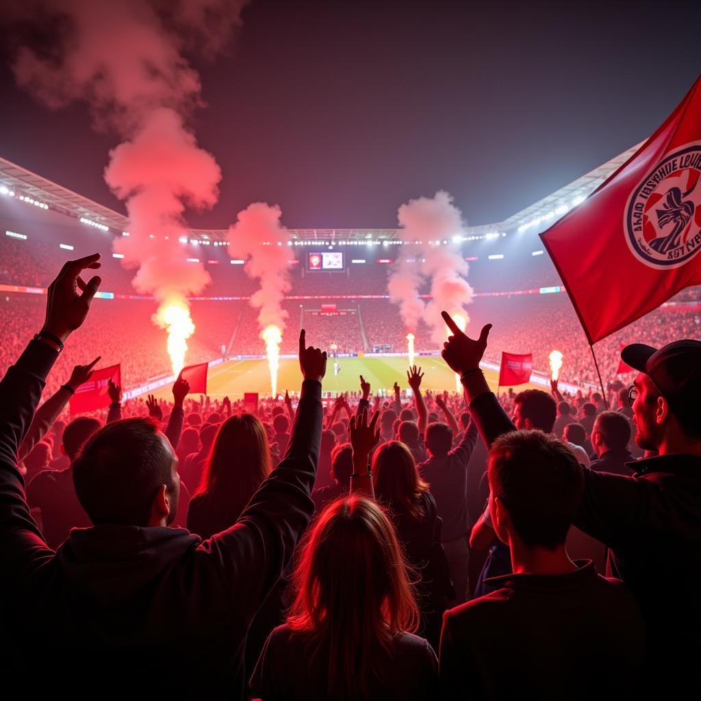 Fans von Bayer Leverkusen feiern den Sieg