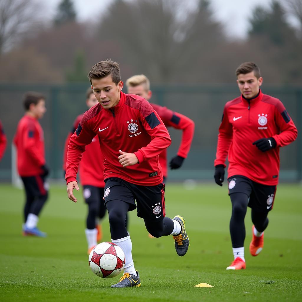 Junge Talente von Bayer 04 Leverkusen im Training.