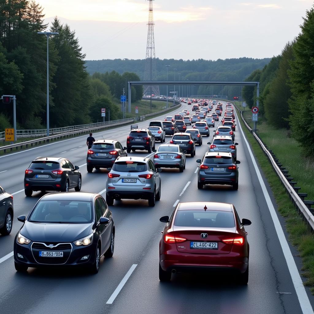 Verkehrsstau aufgrund der A1 Brückensperrung in Leverkusen