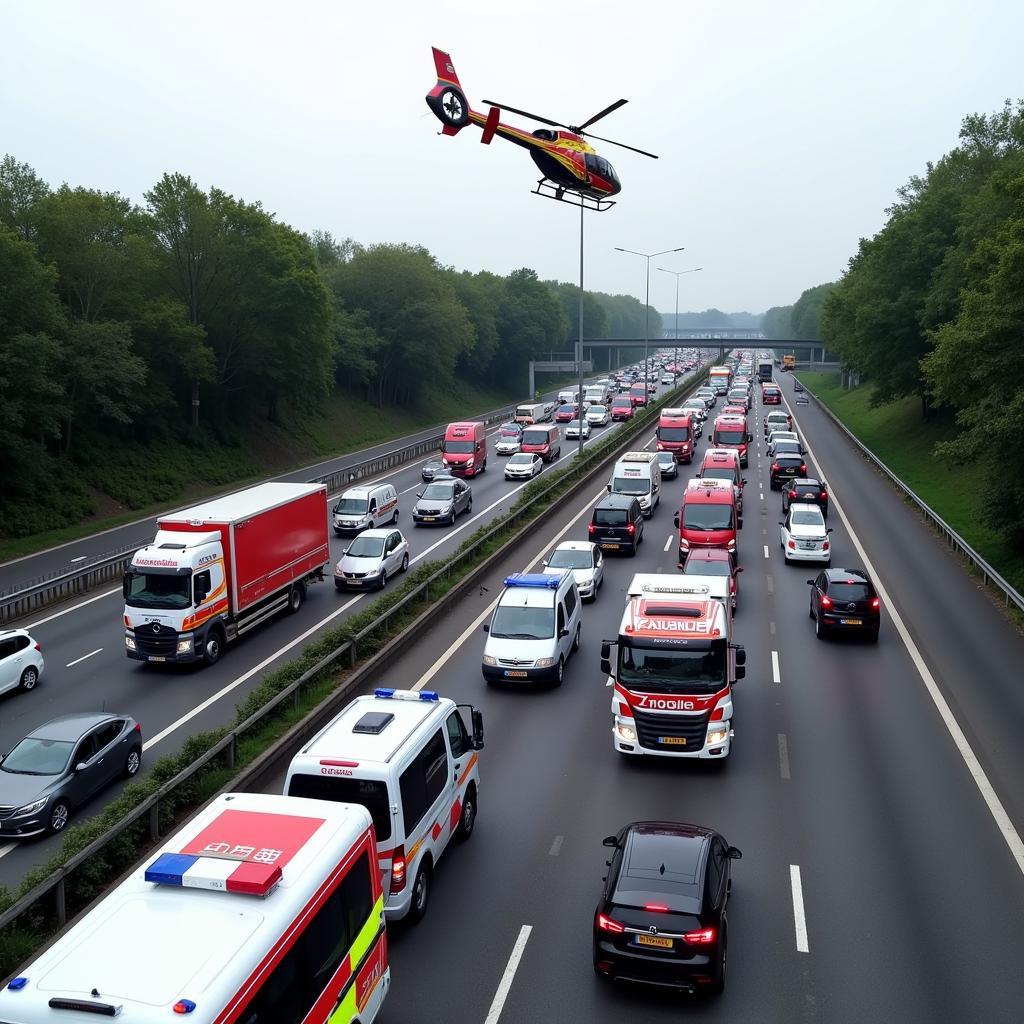 Stau am A1 Kreuz Leverkusen nach einem Unfall