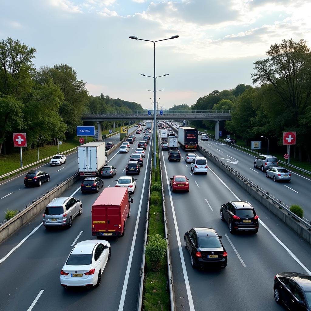 Verkehrsstau am A1 Kreuz Leverkusen