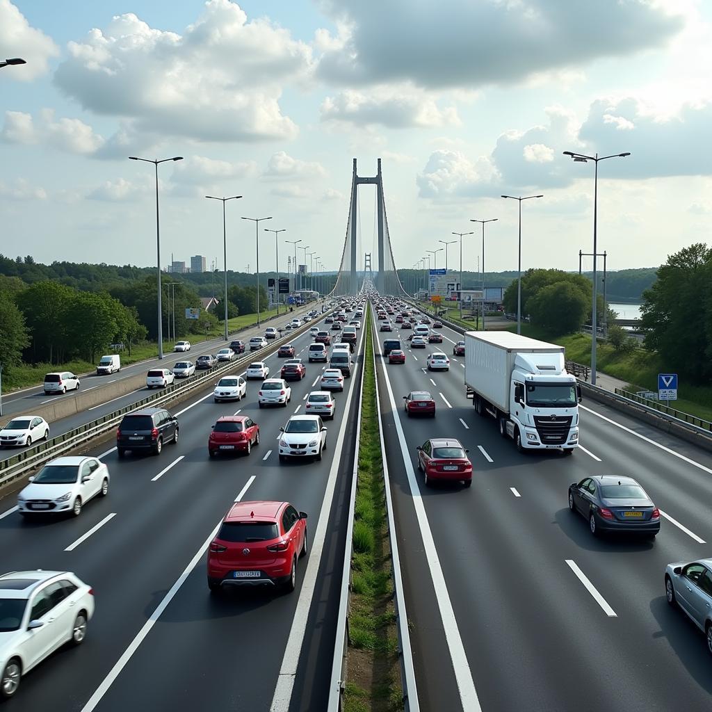 Verkehrsbelastung auf der A1 Leverkusen Rheinbrücke