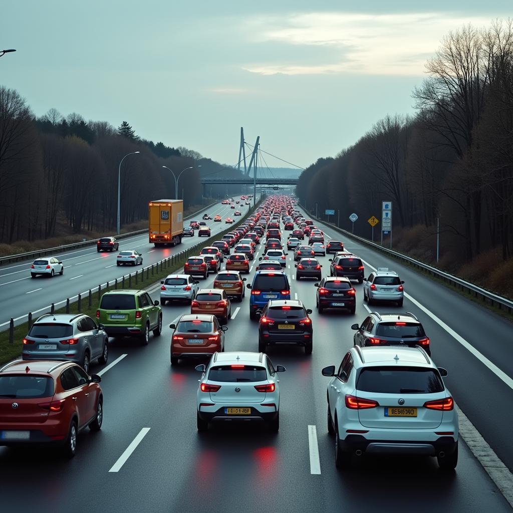 Stau auf der A1 aufgrund der Baustelle an der Leverkusener Brücke: Verkehrschaos und lange Wartezeiten.