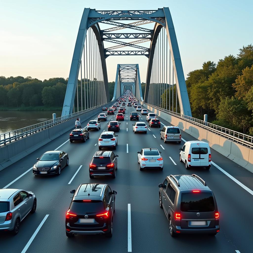 Aktuelle Verkehrslage auf der A1 Leverkusener Brücke: Stau in Richtung Köln.