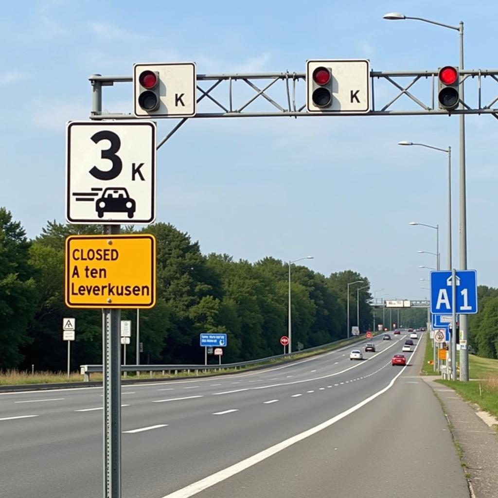 Umleitungsschilder weisen den Weg während der A1 Leverkusener Kreuz Sperrung