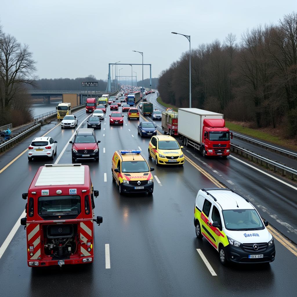 Folgen eines Unfalls auf der A1 Rheinbrücke Leverkusen