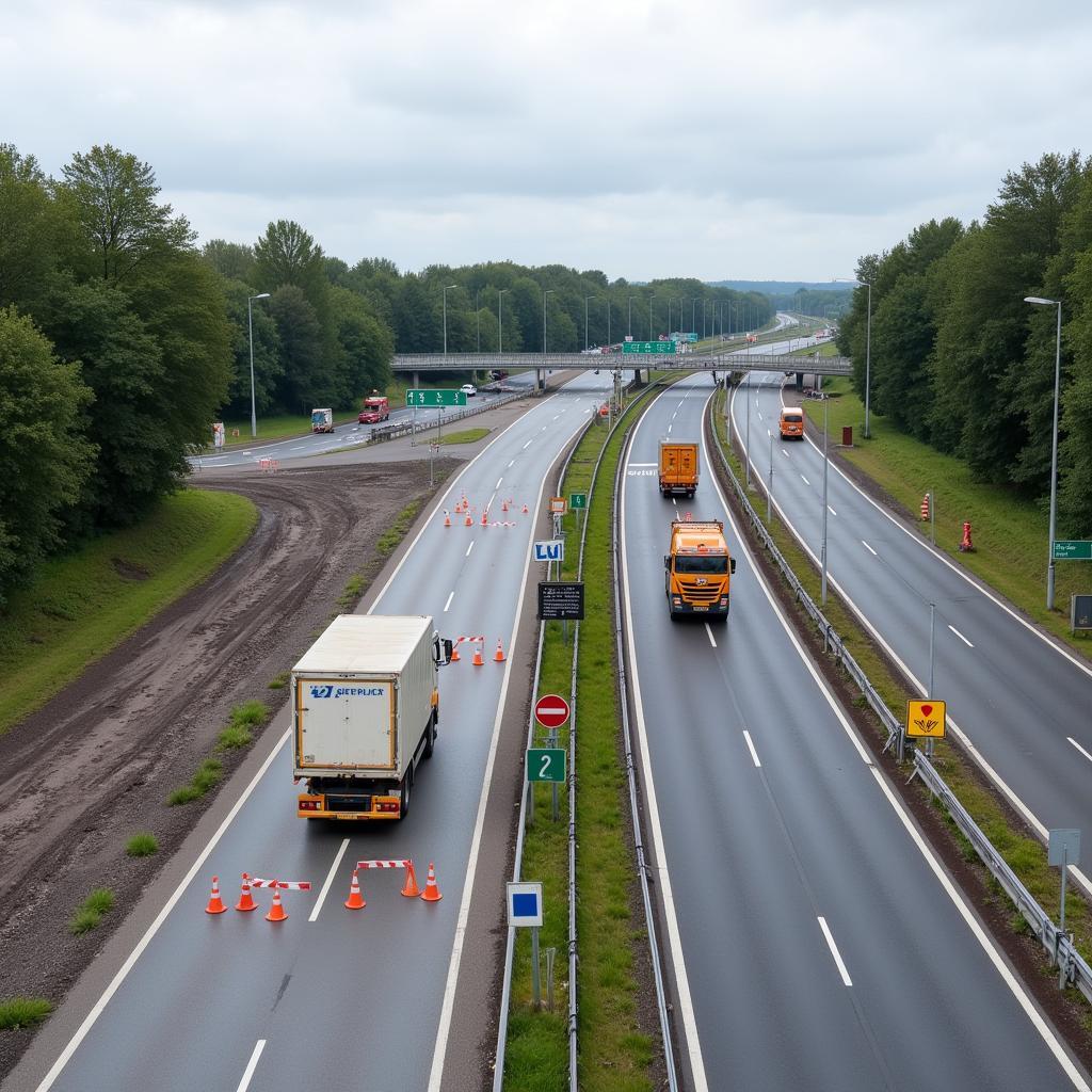 Baustelle auf der A3 bei Leverkusen