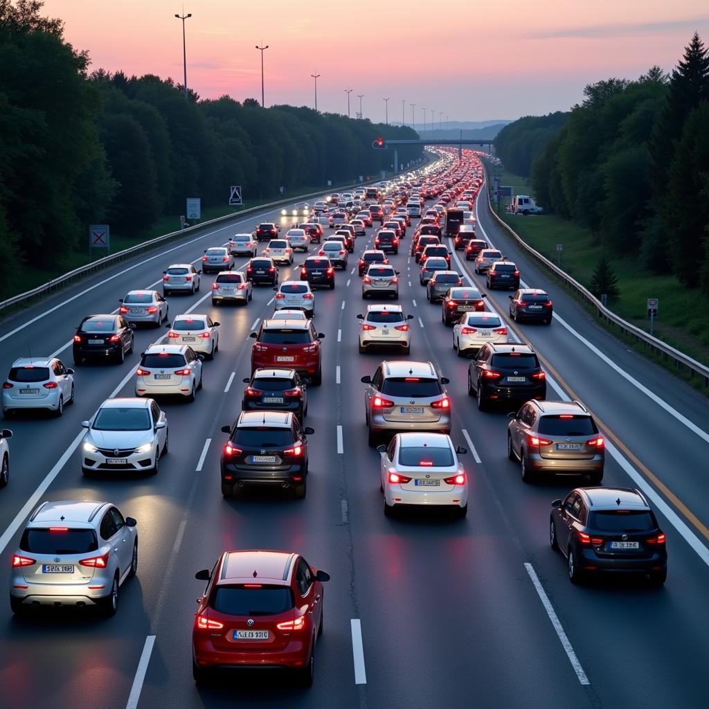 Stau auf der A3 bei Leverkusen während des Berufsverkehrs