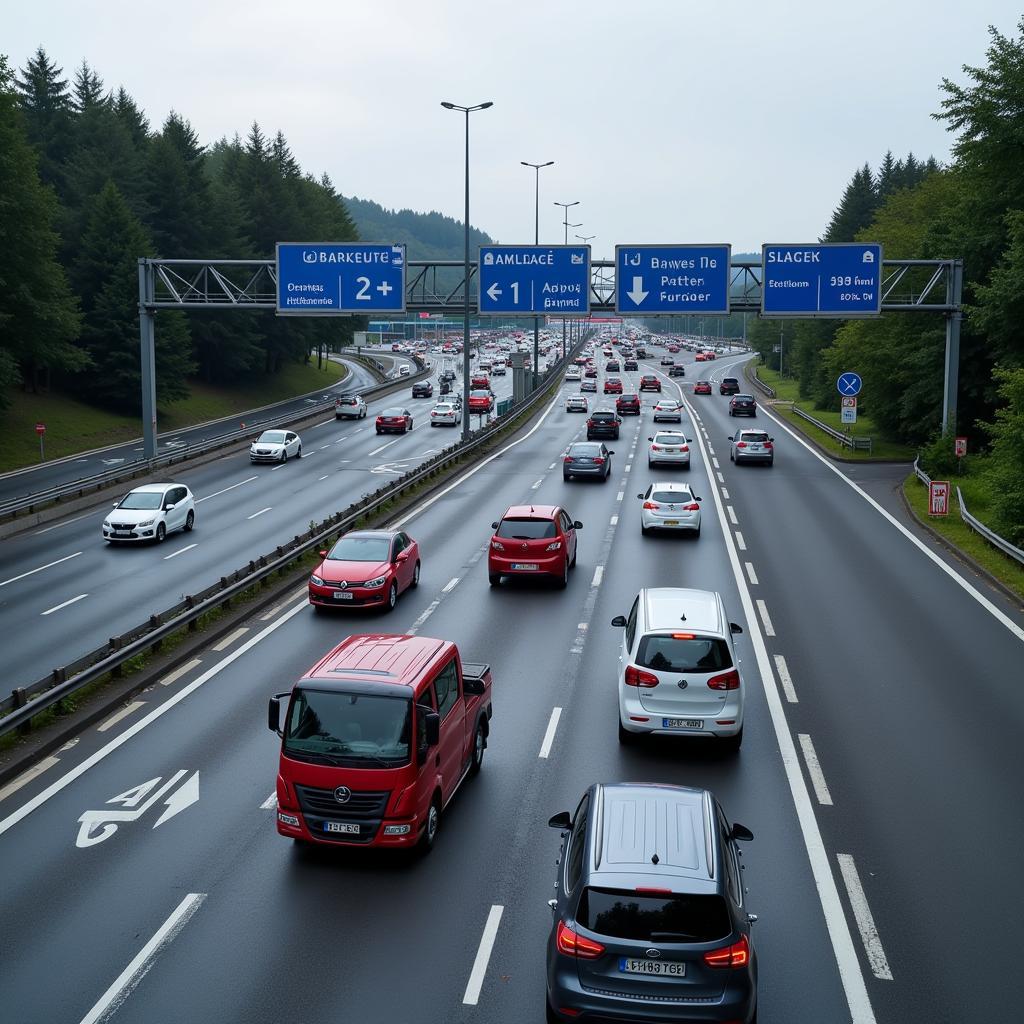 Verkehrslage auf der A3 bei Leverkusen Oberhausen an einem Spieltag von Bayer 04 Leverkusen.