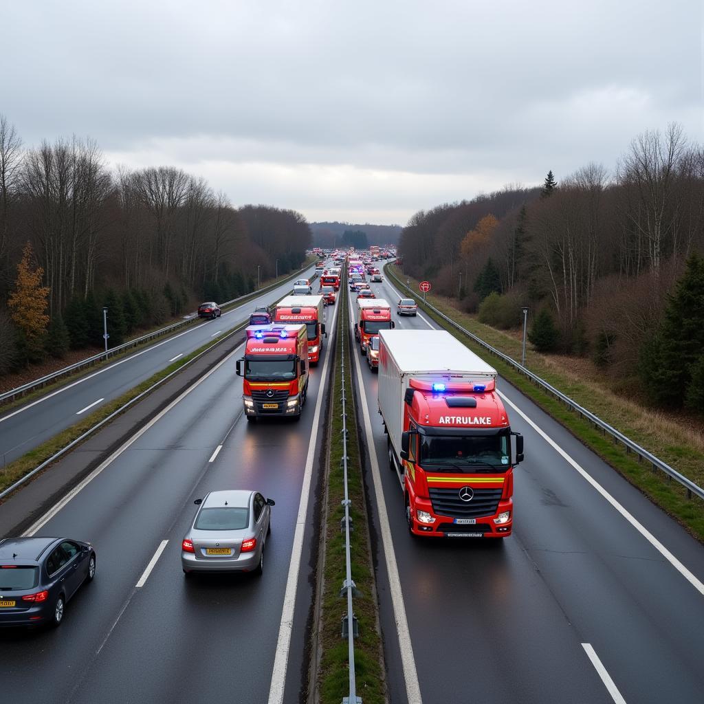 Verkehrslage nach dem Unfall auf der A3 bei Leverkusen gestern