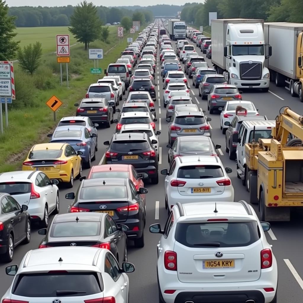 Verkehrsbehinderungen durch die A59 Baustelle in Leverkusen