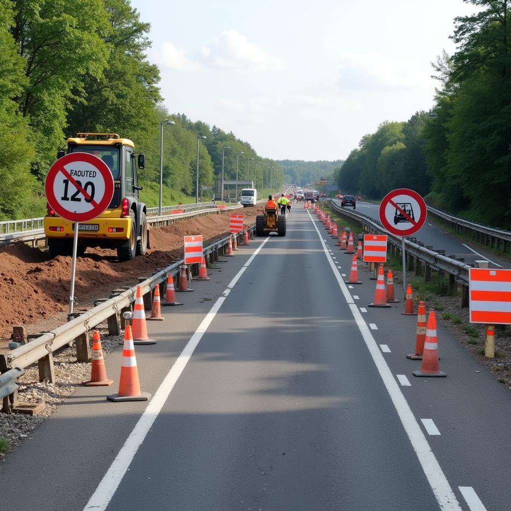 Aktuelle Baustelle auf der A59 zwischen Leverkusen und Düsseldorf