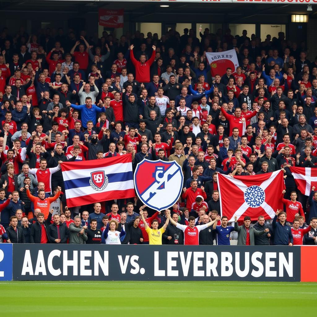 Fans von Alemannia Aachen und Bayer 04 Leverkusen im Stadion.