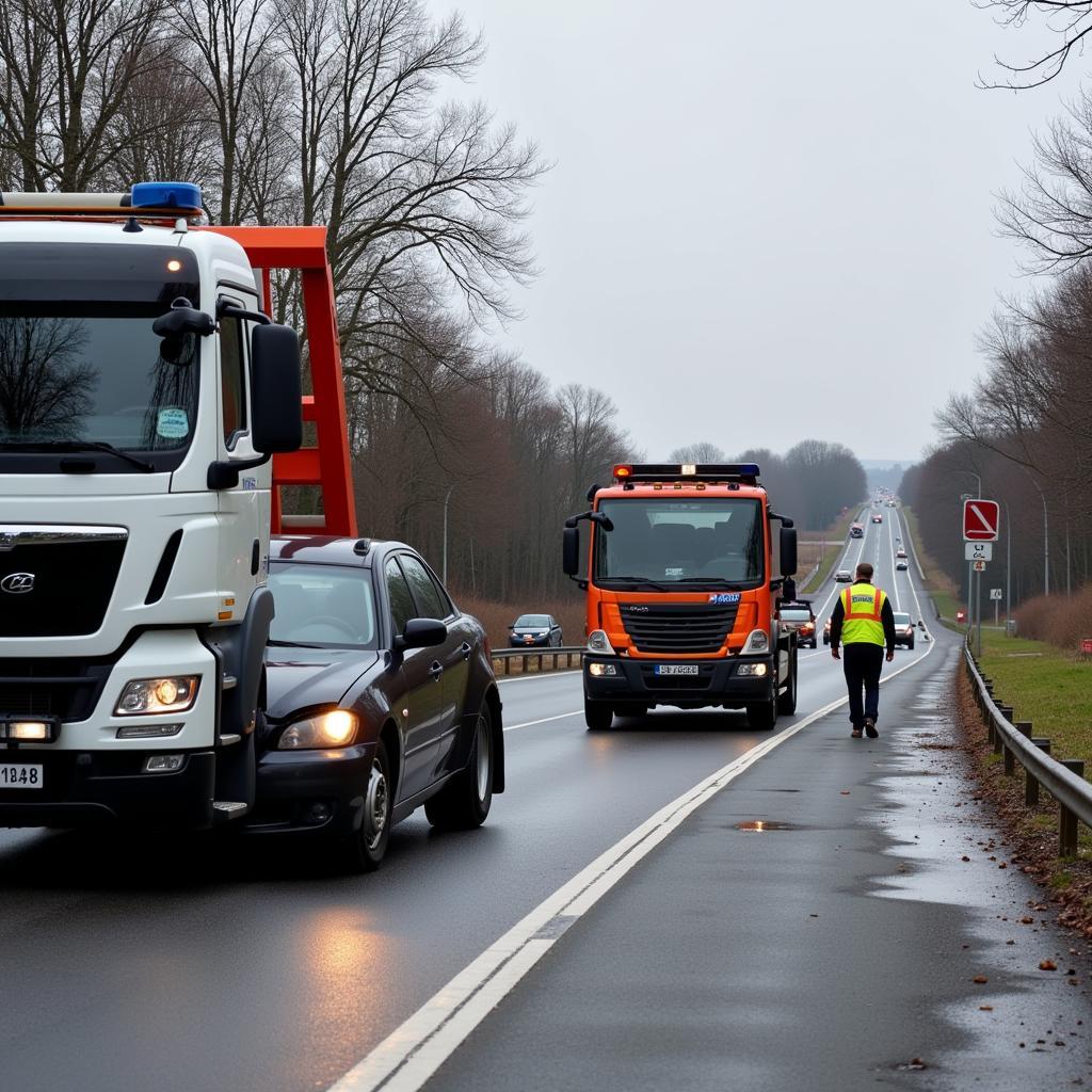 Abschleppwagen nach Unfall in Leverkusen Quettingen