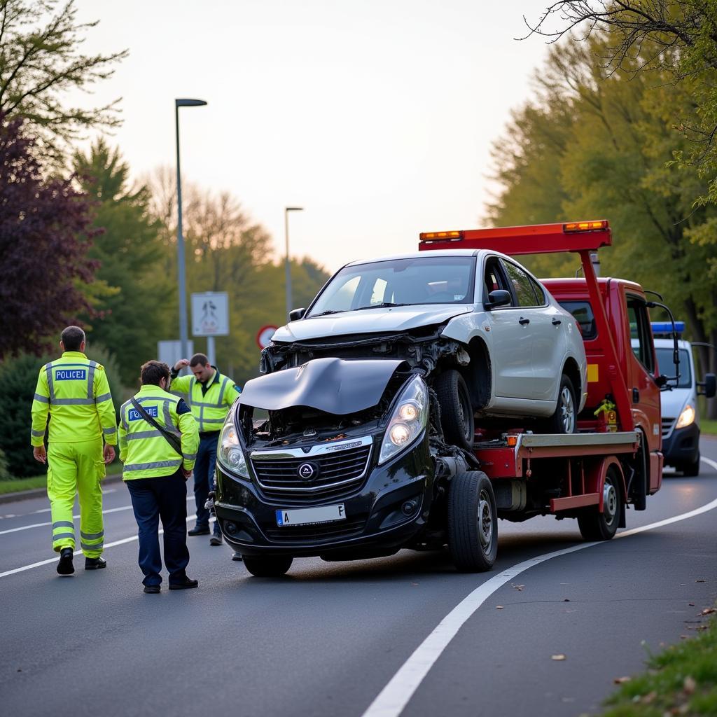 Abschleppdienst nach Unfall in Leverkusen.