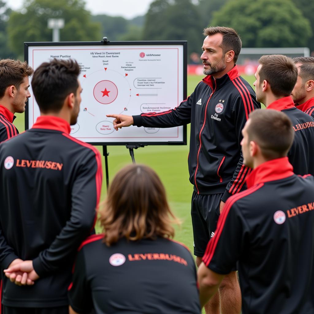 Taktikbesprechung beim Abschlusstraining von Bayer Leverkusen