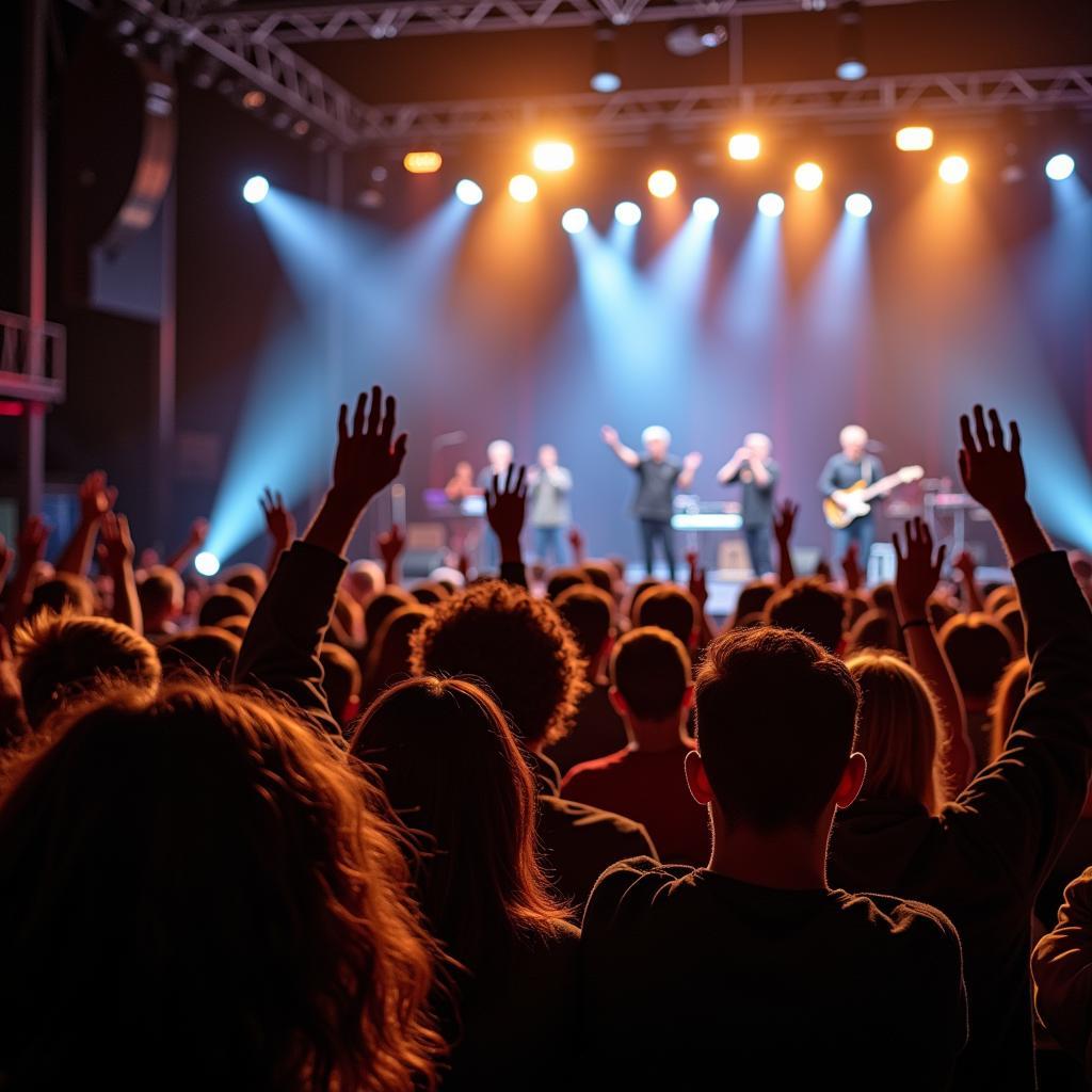 Das Publikum klatscht begeistert beim Akkordeonfestival in Leverkusen.