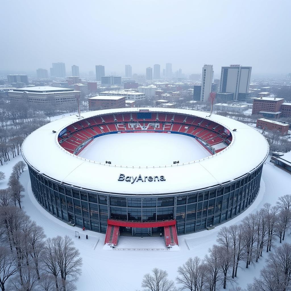 Winterliches Wetter in der BayArena Leverkusen