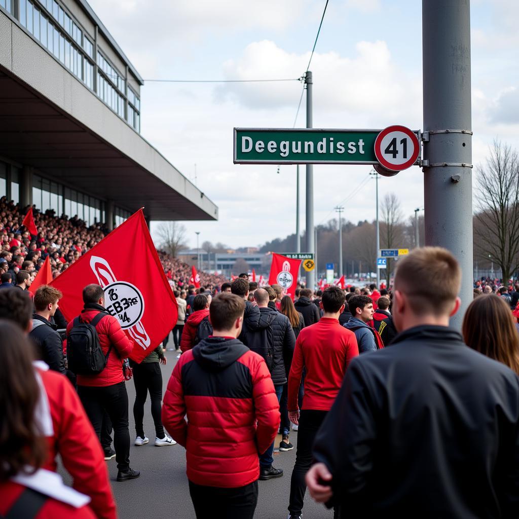 Bayer 04 Leverkusen Fans in der Nähe der Aldegundisstraße