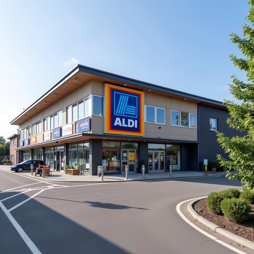 Außenansicht des Aldi-Marktes an der Bonner Straße in Leverkusen