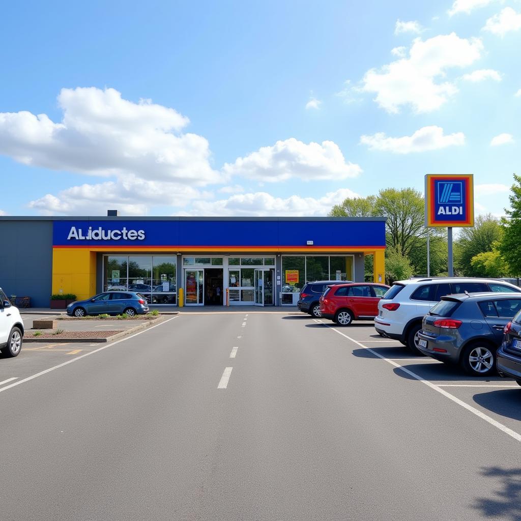 Parkplatz vor einer Aldi Filiale in Leverkusen Wiesdorf.