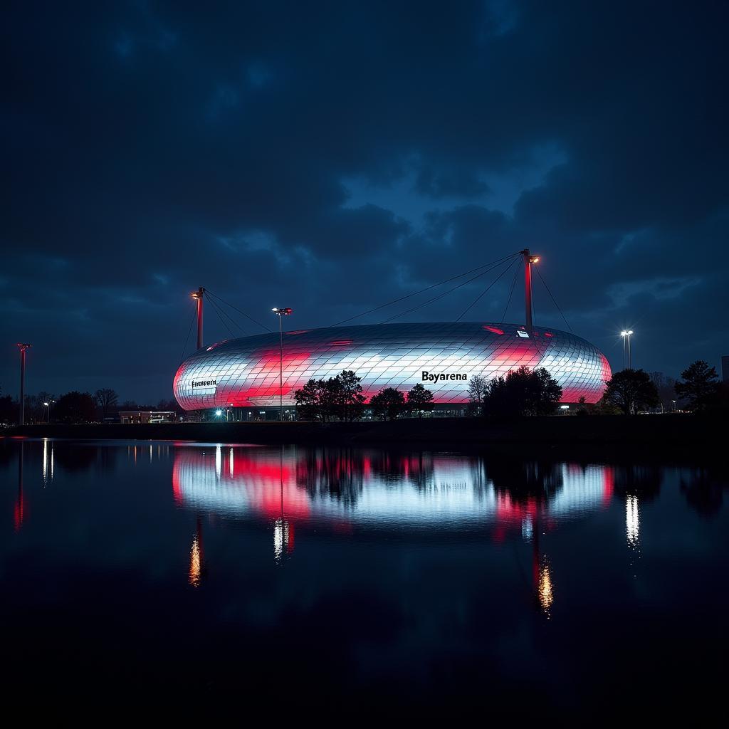 Blick auf die BayArena in Leverkusen bei Nacht