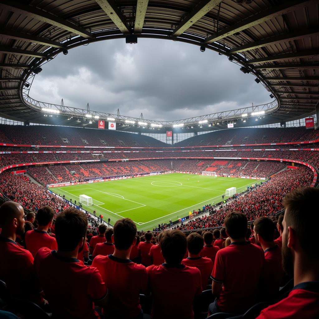 Fans von Alemannia Aachen und Bayer Leverkusen im Stadion