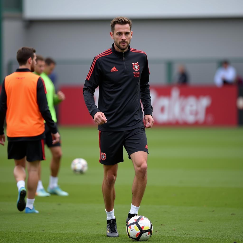 Alex Tsenekifis im Training mit Bayer 04 Leverkusen.