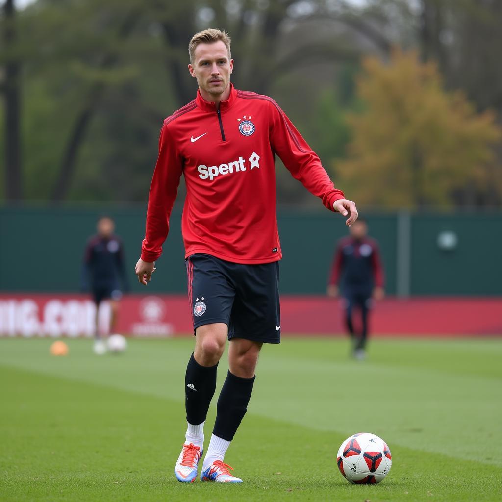 Alexander Rüsche beim Training mit Bayer Leverkusen