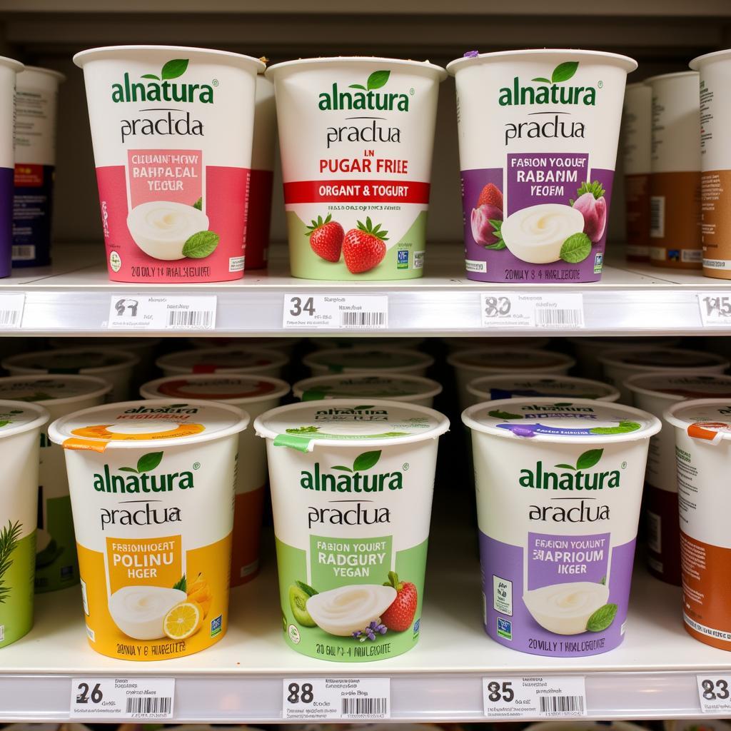 Verschiedene Sorten Alnatura Joghurt Vegan im Bioladen in Leverkusen