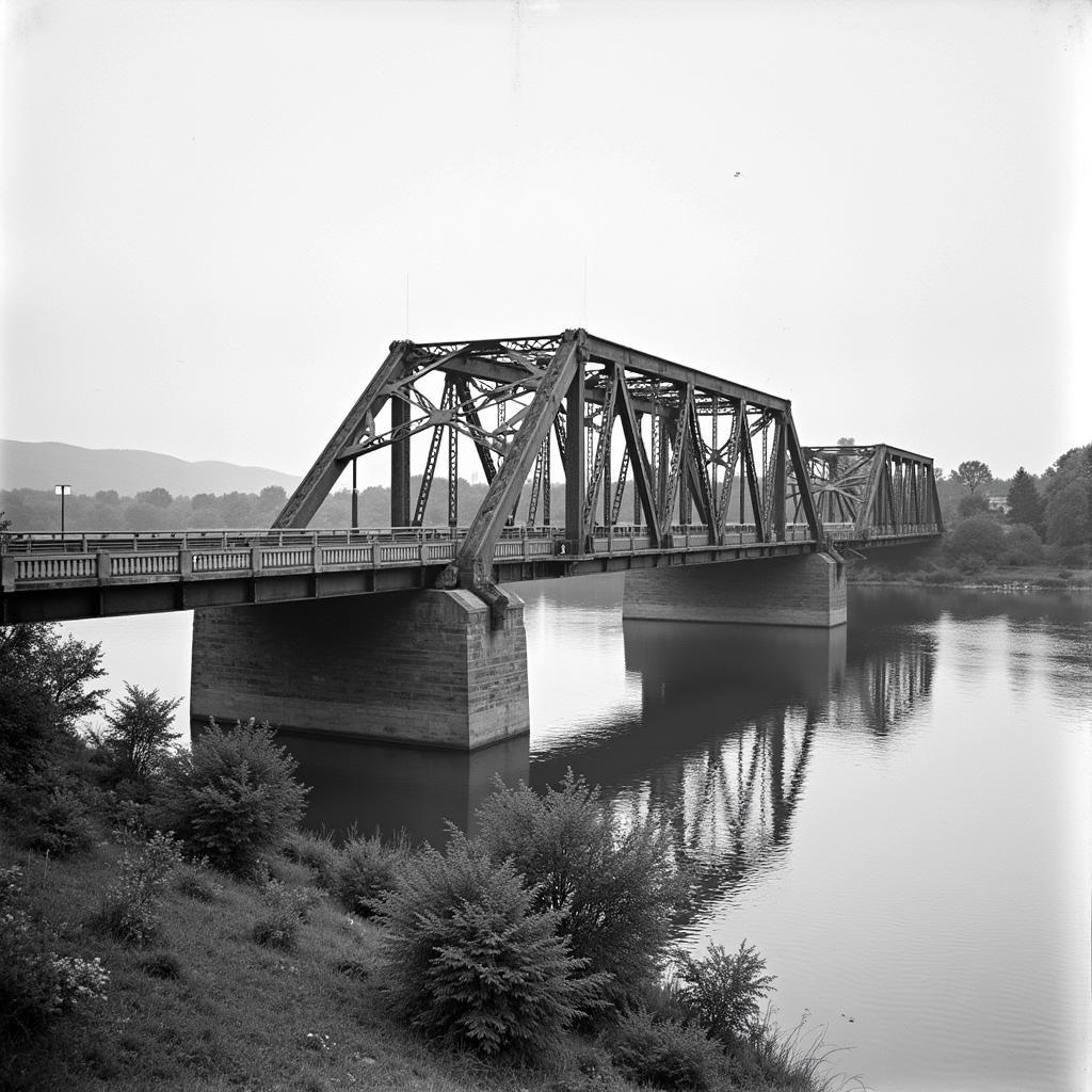 Historische Aufnahme der alten Rheinbrücke Leverkusen