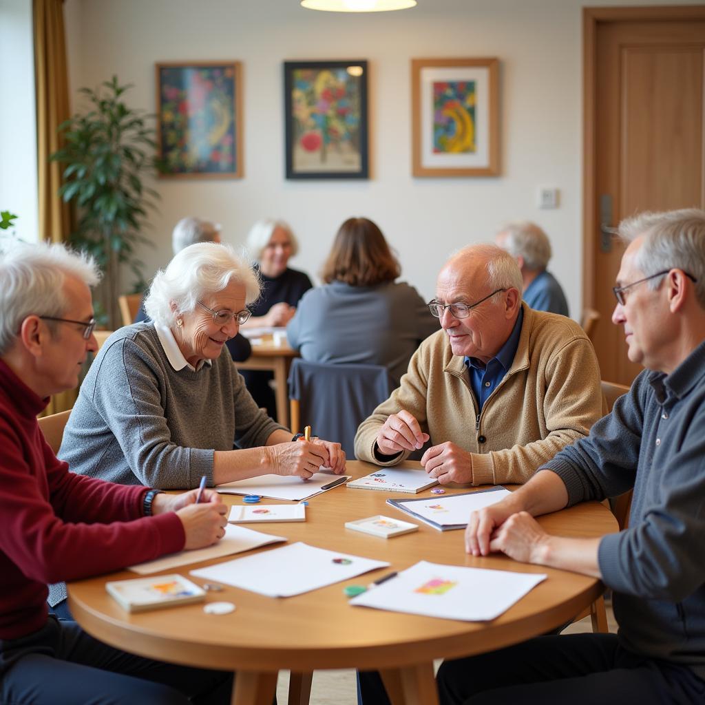 Senioren nehmen an Aktivitäten im Altenheim Haus Upladin Leverkusen teil