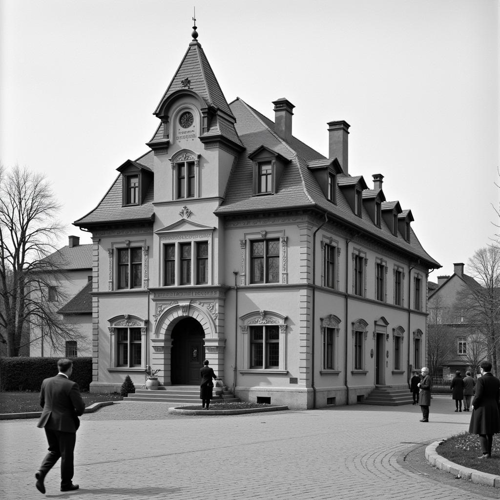 Historische Aufnahme des alten Bürgermeisteramts in Leverkusen