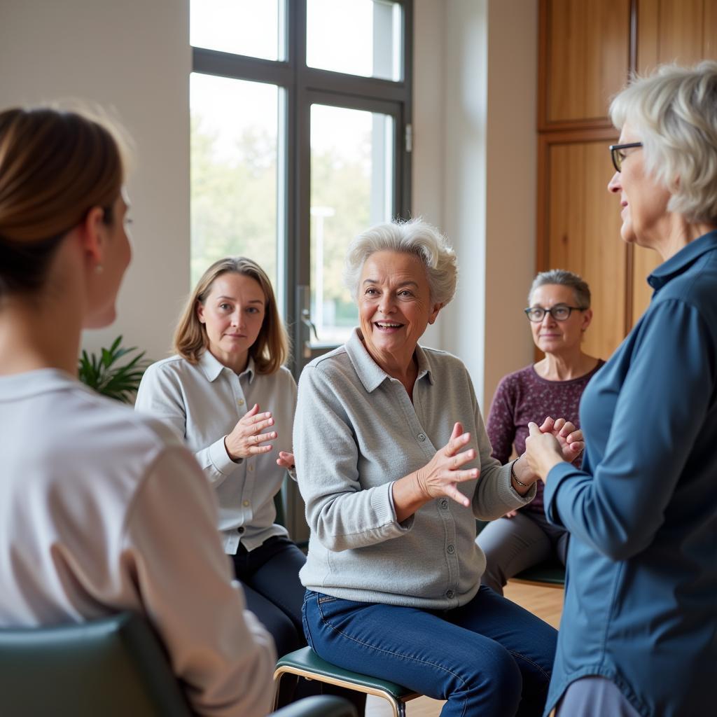 Ambulante Geriatrische Reha Leverkusen: Senioren in Gruppensitzung.