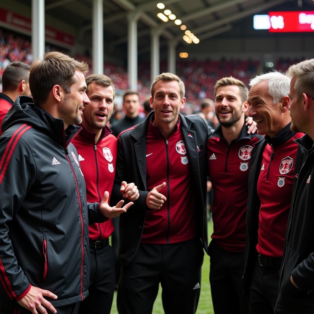 Andre Schlichter diskutiert mit Bayer 04 Leverkusen Fans