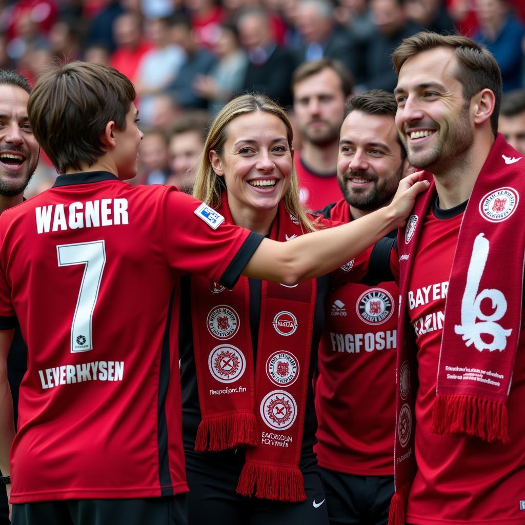 Andrea Wagner mit anderen Fans von Bayer Leverkusen