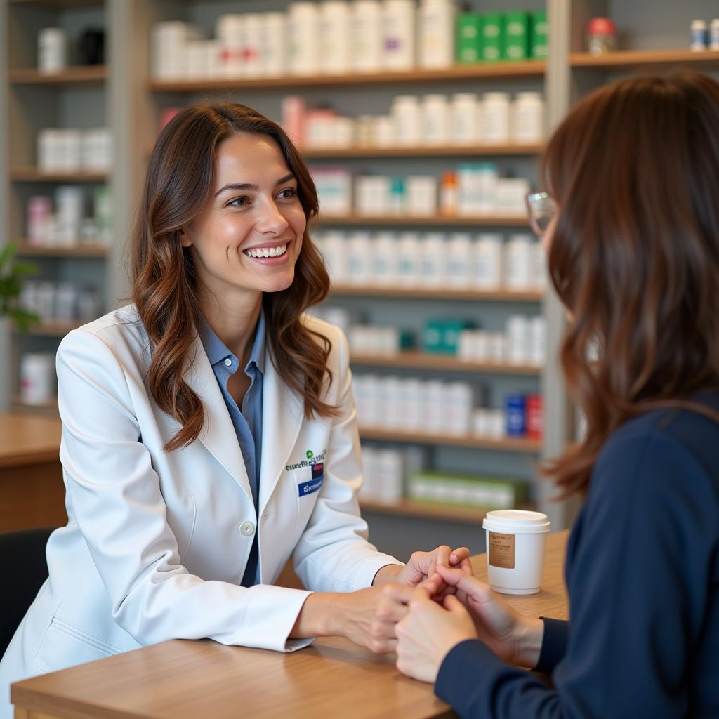 Andrea Wohlert berät Kunden in der Sina Vital Apotheke