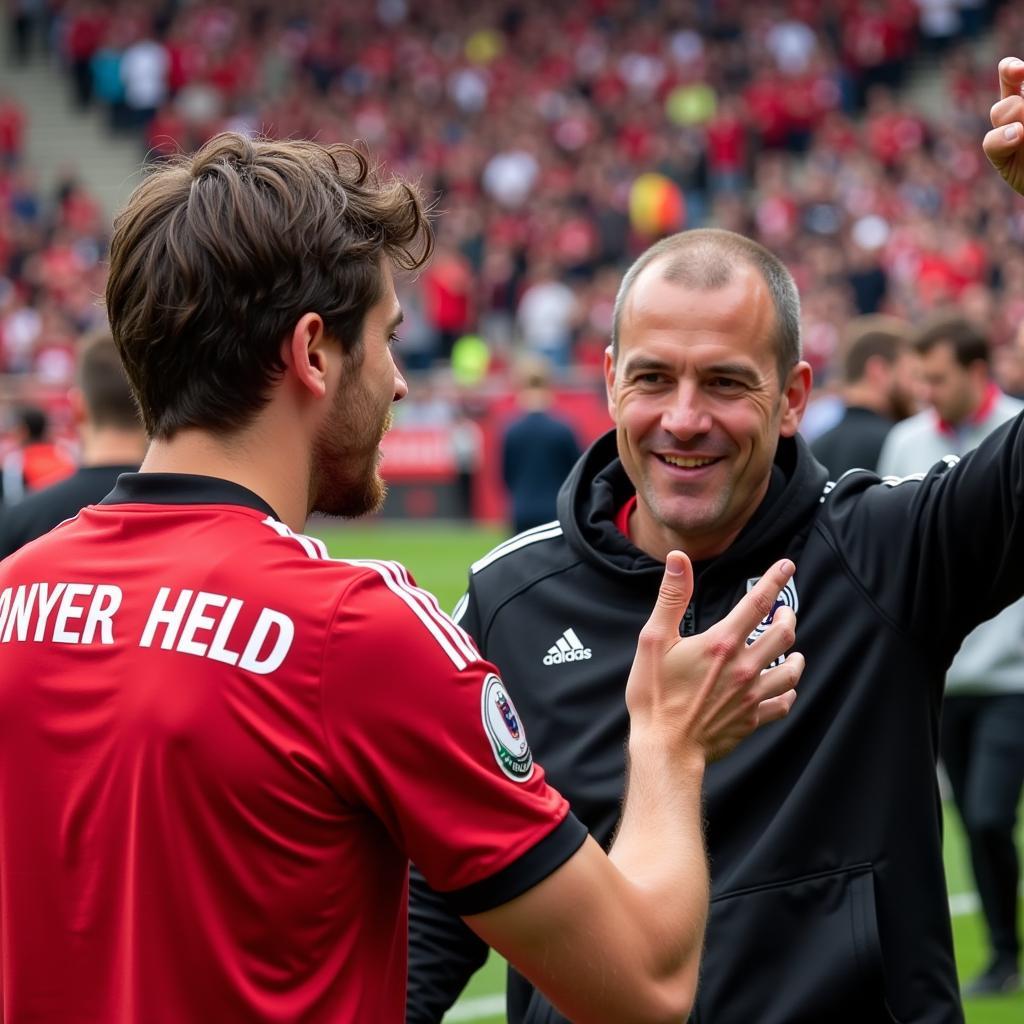 Andreas Held mit Fans -  Andreas Held interagiert mit Fans von Bayer 04 Leverkusen.