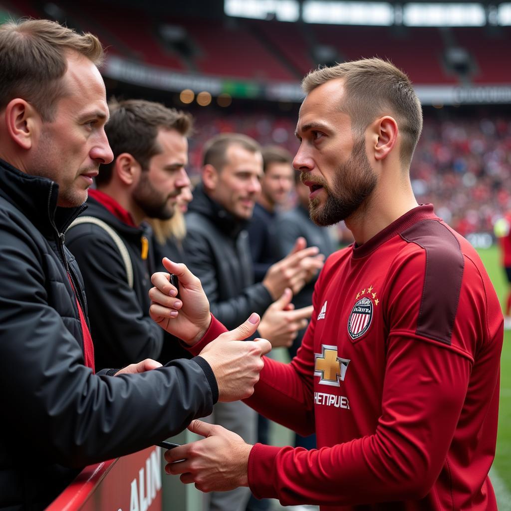 Andreas Hesse mit Fans von Bayer Leverkusen