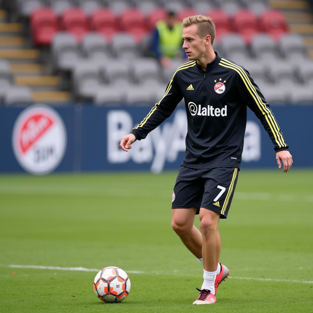 Andreas Menakker beim Training mit Bayer Leverkusen