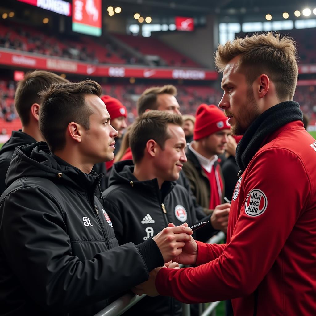 Andreas Peter und die Fans von Bayer 04 Leverkusen