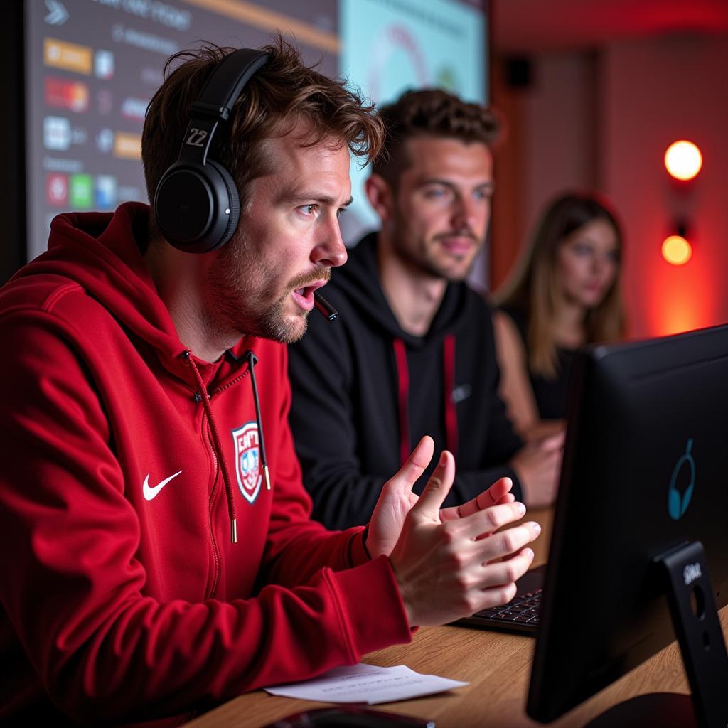 Andreas Wegener diskutiert mit anderen Fans über Bayer 04 Leverkusen