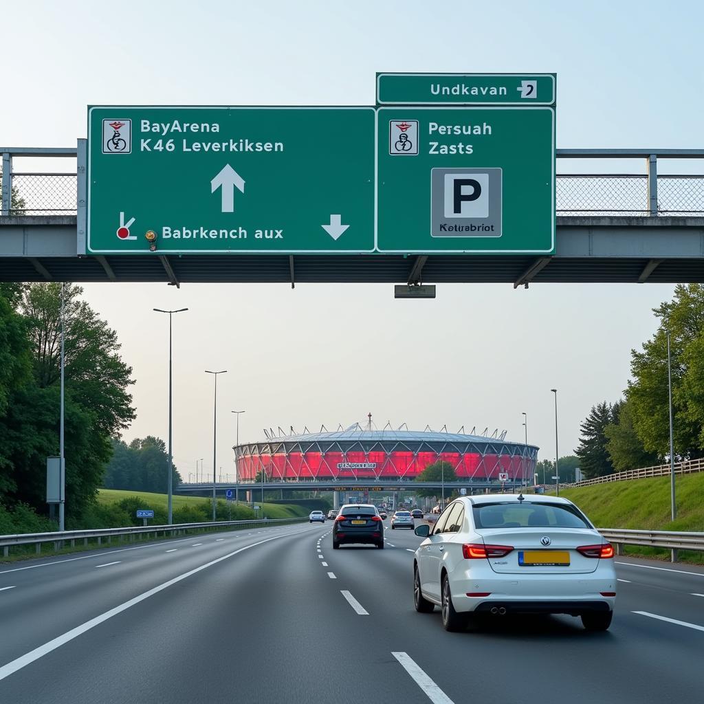 Anfahrt mit dem Auto zur BayArena über die K46 Leverkusen