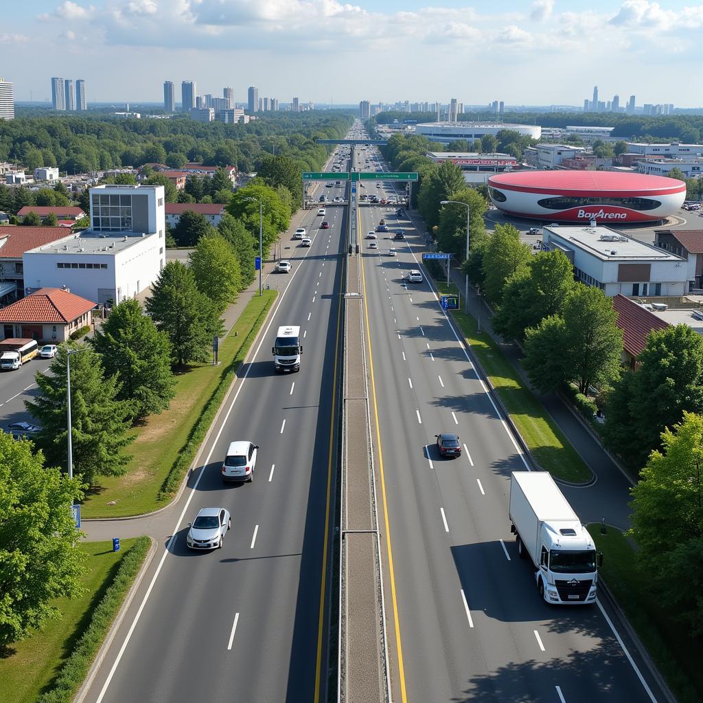 Anfahrt BayArena über die Autobahnausfahrt Leverkusen Zentrum