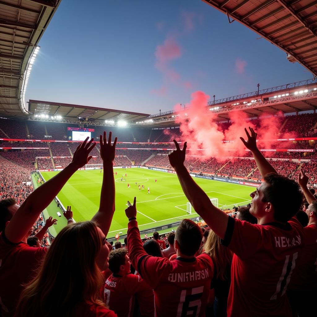 Fans feiern in der BayArena