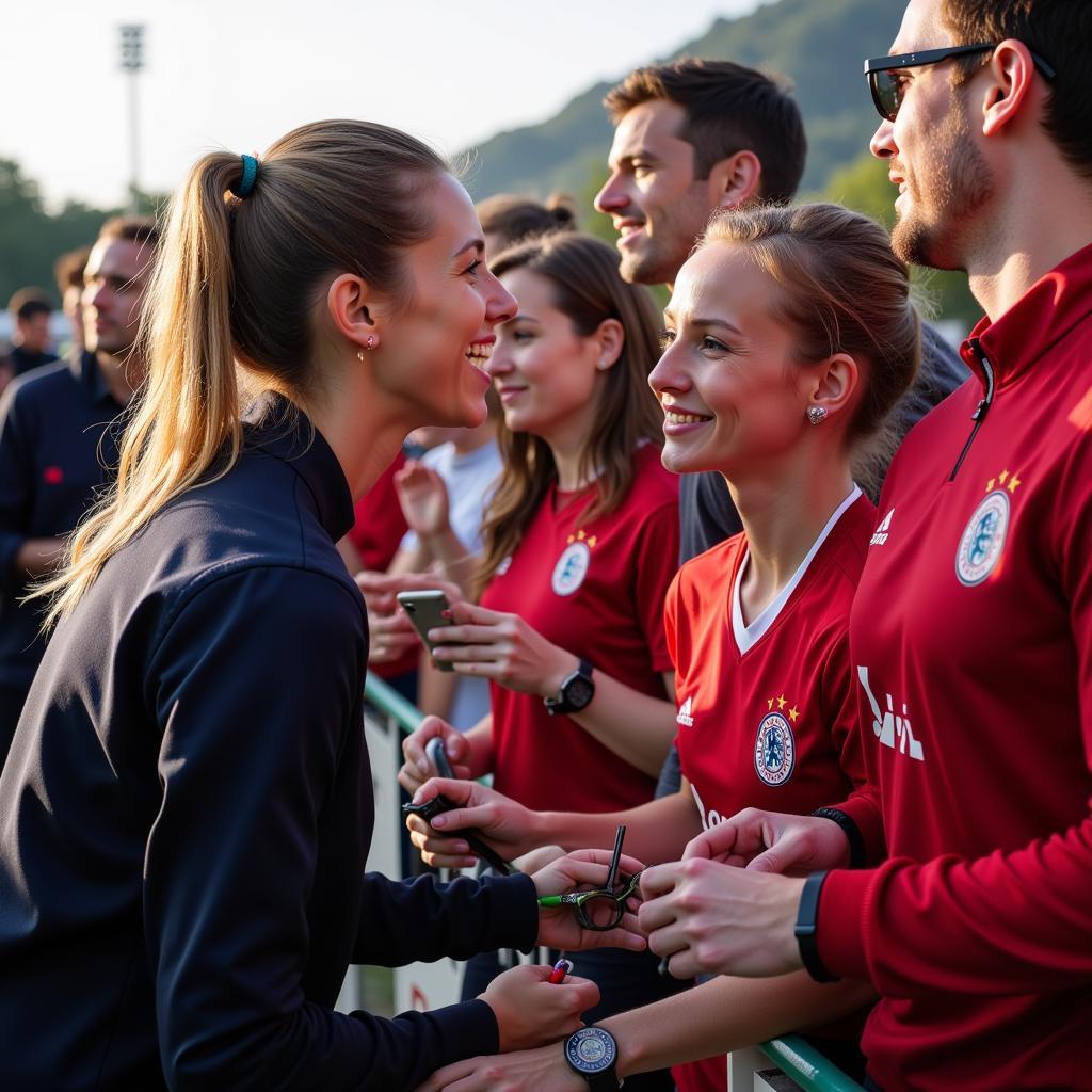 Anna Chmielewska mit Fans von Bayer Leverkusen