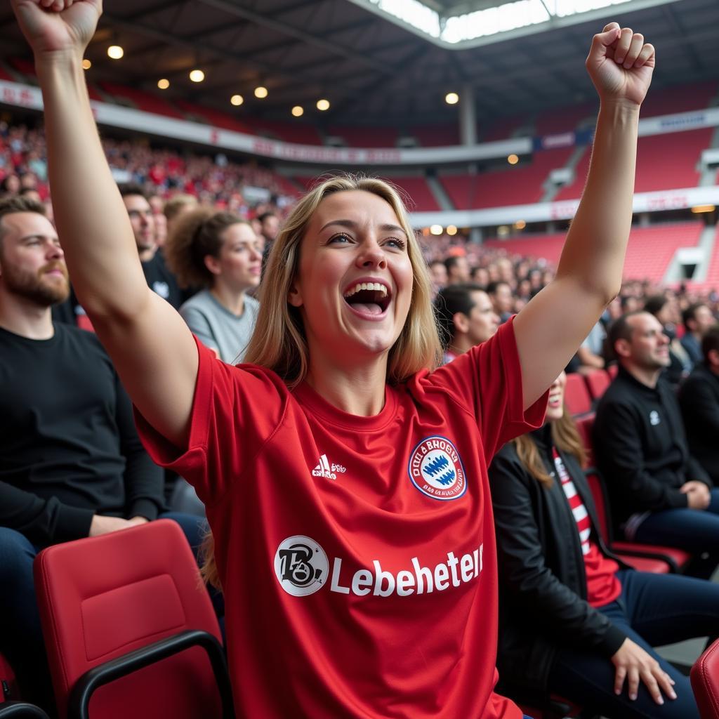 Anna Hübscher im Stadion von Bayer Leverkusen